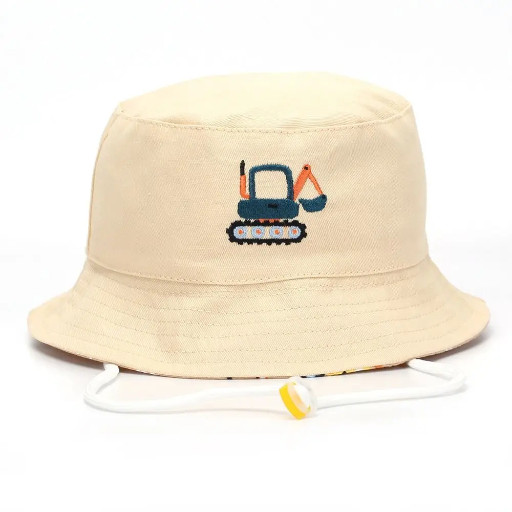 Cartoon Dinosaur Children Fisherman Hat Embroidery Sunscreen Bucket Hat Windproof Wide Brim Baby Capybara Sun Cap Toddler