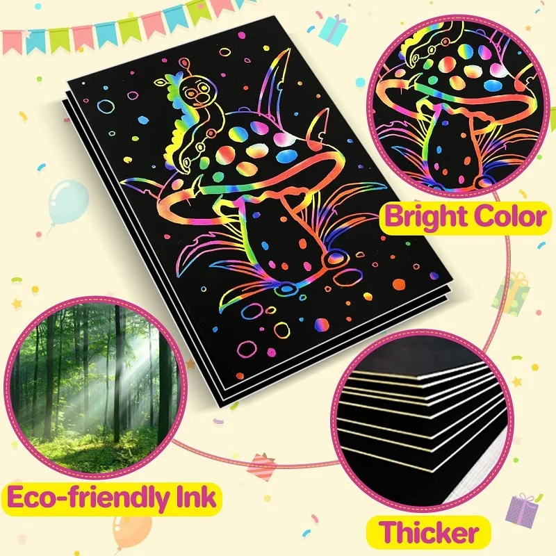 Rainbow Scratch Paper Art Magic Scratch Off Craft Kit for Kids Color Drawing Notebooks Pad Children Scraping Painting DIY Toys