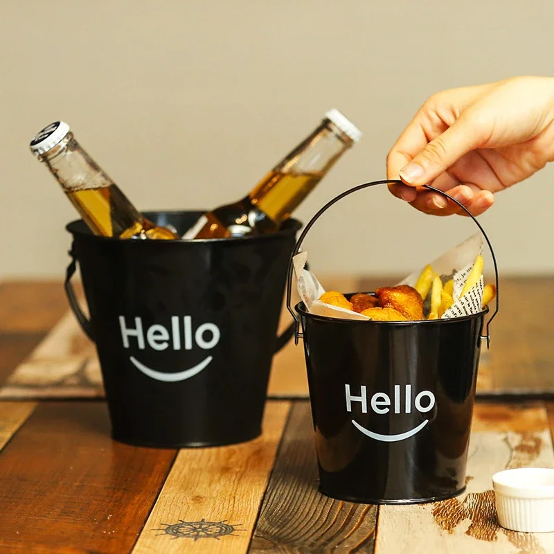 Ice Seafood French fries Snack Bucket Fried Chicken Bucket Beer Cooler Creative Stainless Steel Tableware Can Cooler Can Coozie