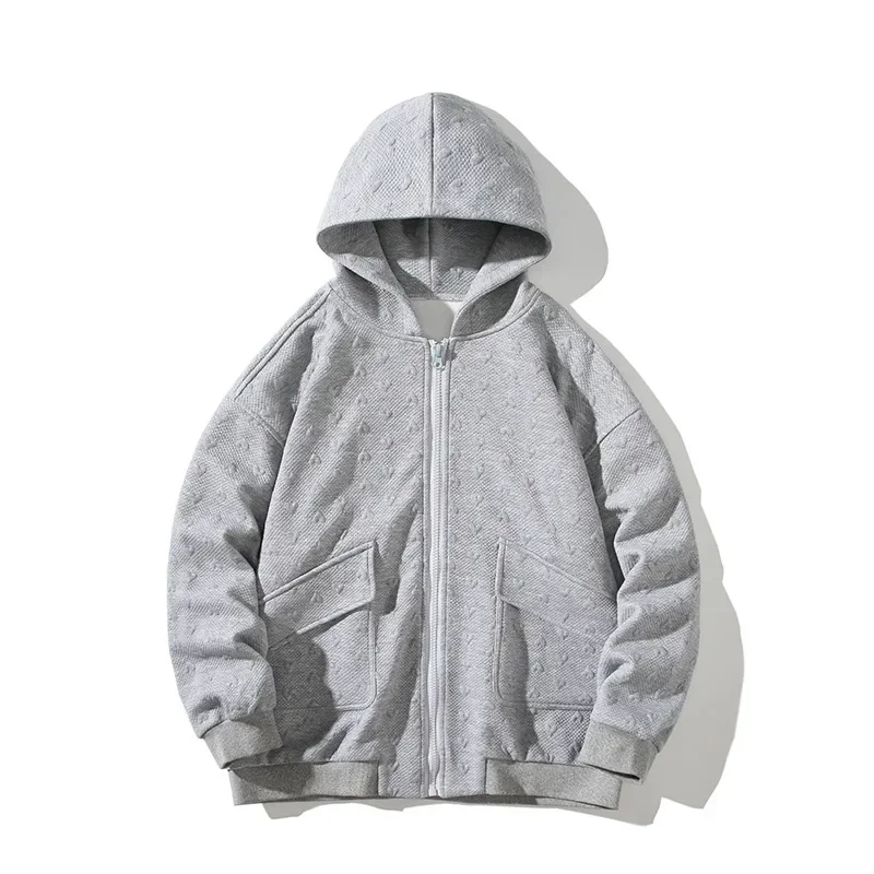 

2023 Autumn New Men's Fashion Large Hooded Casual Long Sleeved Sweater Coat