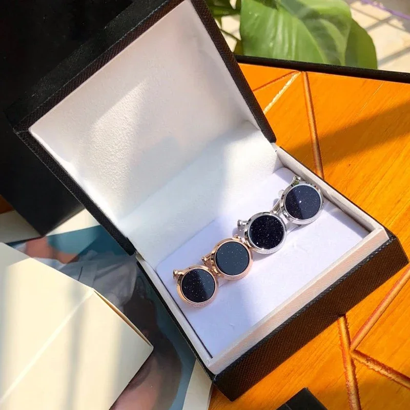 PJS Cuff Links MB Starry Sky Designer 1:1 High Quality Black Man Shirt Cufflinks Classic Buttons With Box Set
