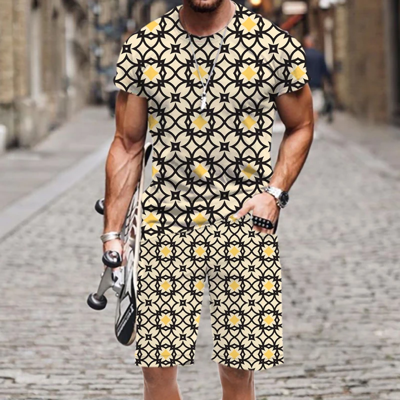 

Men's T-shirt Set 3D Printed Casual Short Sleeve Funny Beach Outfit Summer O Neck Hip-hop 2022 New Harajuku Sportswear Tops