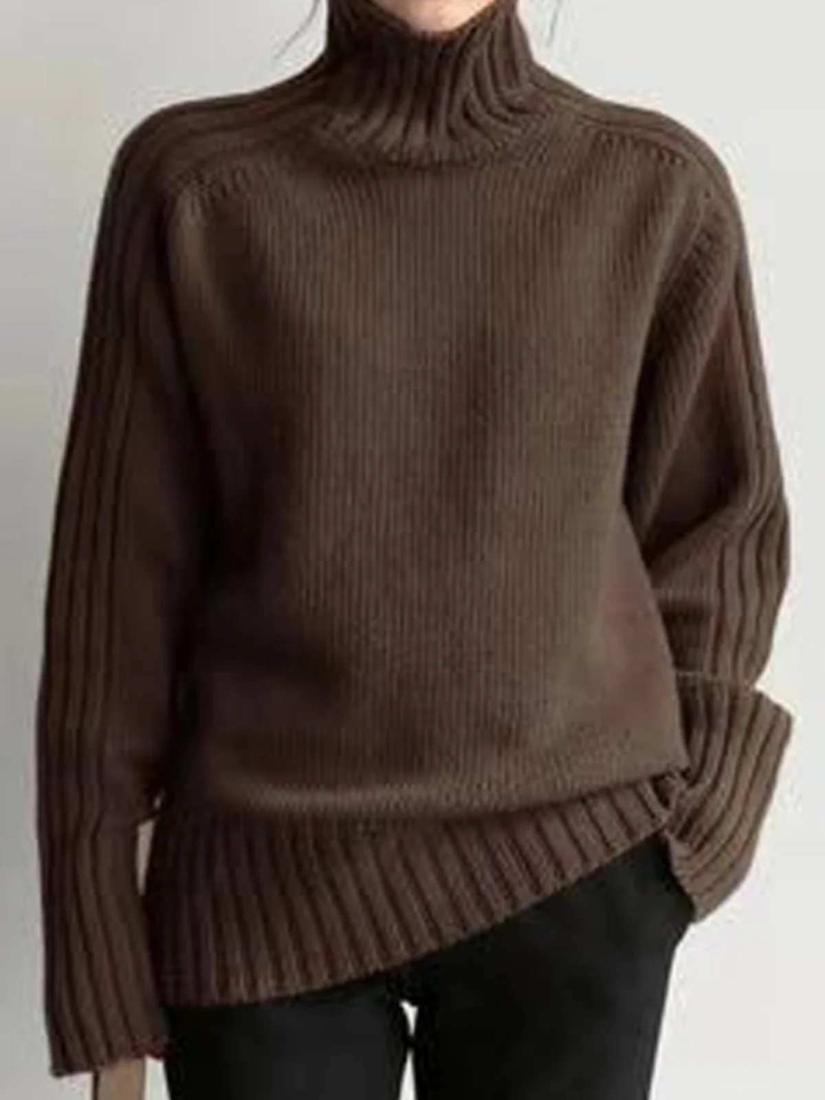 High Collar Knitted Sweater Women's Loose Long Sve Autumn Winter Faion Korean Sle Vintage Base Layer Retro Top