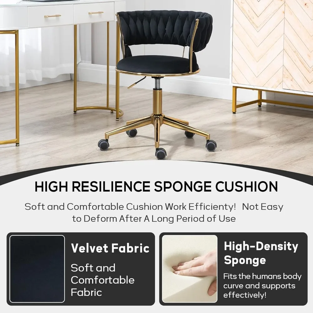 luxurious handwoven velvet desk chair: 360° swivel, height-adjustable task chair, ideal for makeup and living rooms