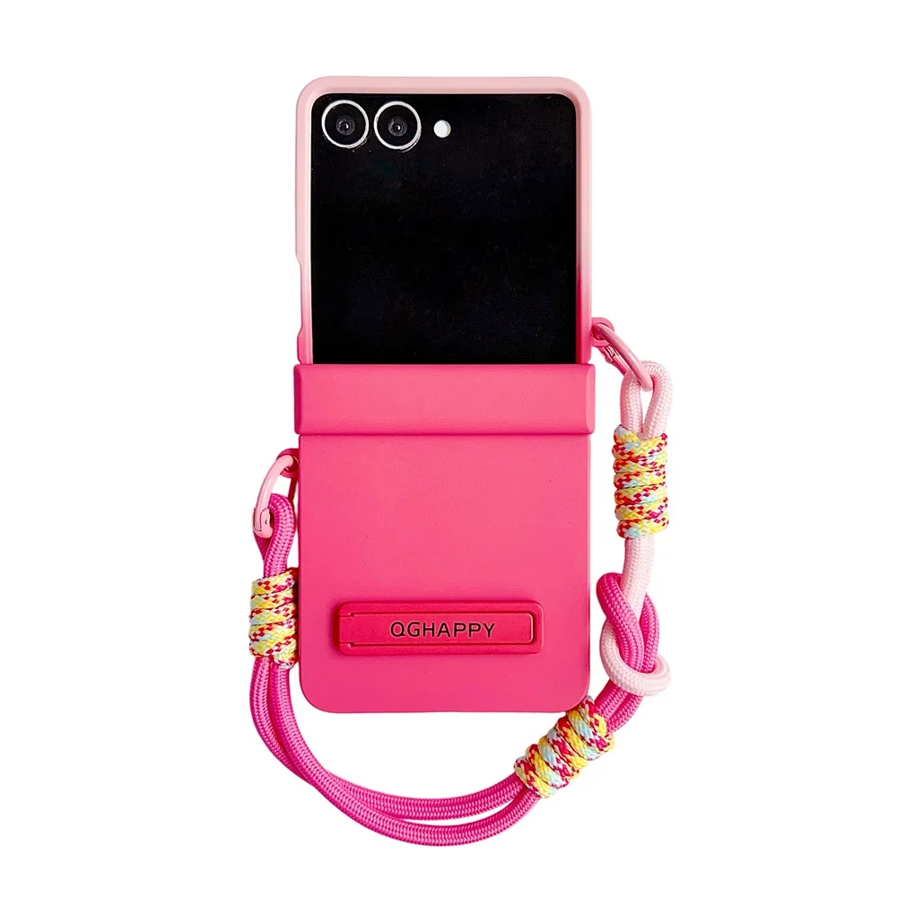 Gradient Candy Color Phone Case with Wrist Strap and Hinge Protection