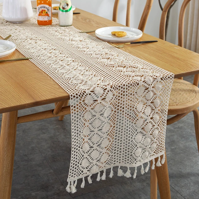 1pc Chemin De Table En Macramé Bohème, Style Ferme Vintage Avec Des Glands,  Chemin De Table