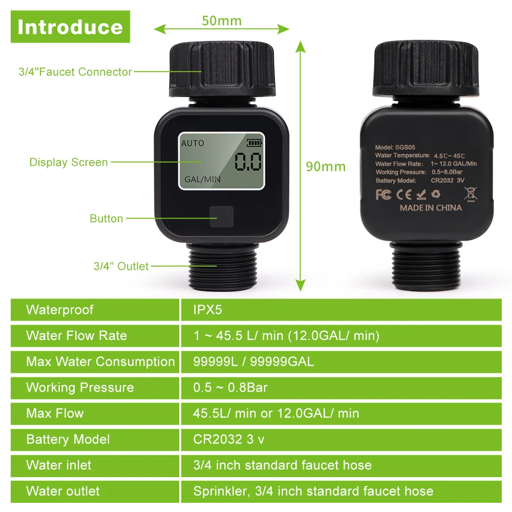 IP6X Digital Water Meter Outdoor Garden Watering