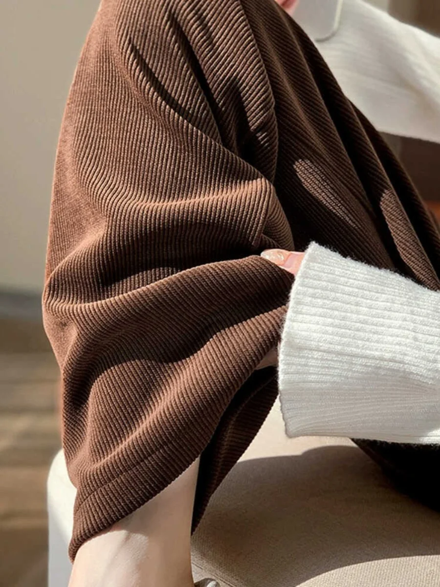 Thiened Corduroy Fce Lined Wide Leg Pants High Waist Straight Cut Casual Trousers for Women Autumn Winter Faion 2024