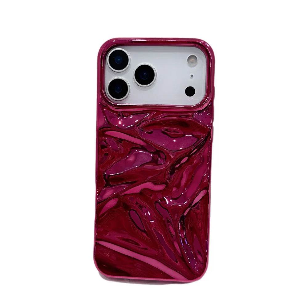 Luxury Electroplate Silvery 3D Wrinkle Phone Case - Plating Water Ripple Shockproof Cover