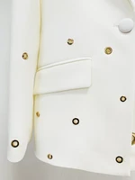 HIGH STREET 2026 Newest Designer Fashion Runway Suit Set Women's Slim Fit Single Button Rivet Eyelet Lapel Blazer Pants Set 2pcs - Image 3