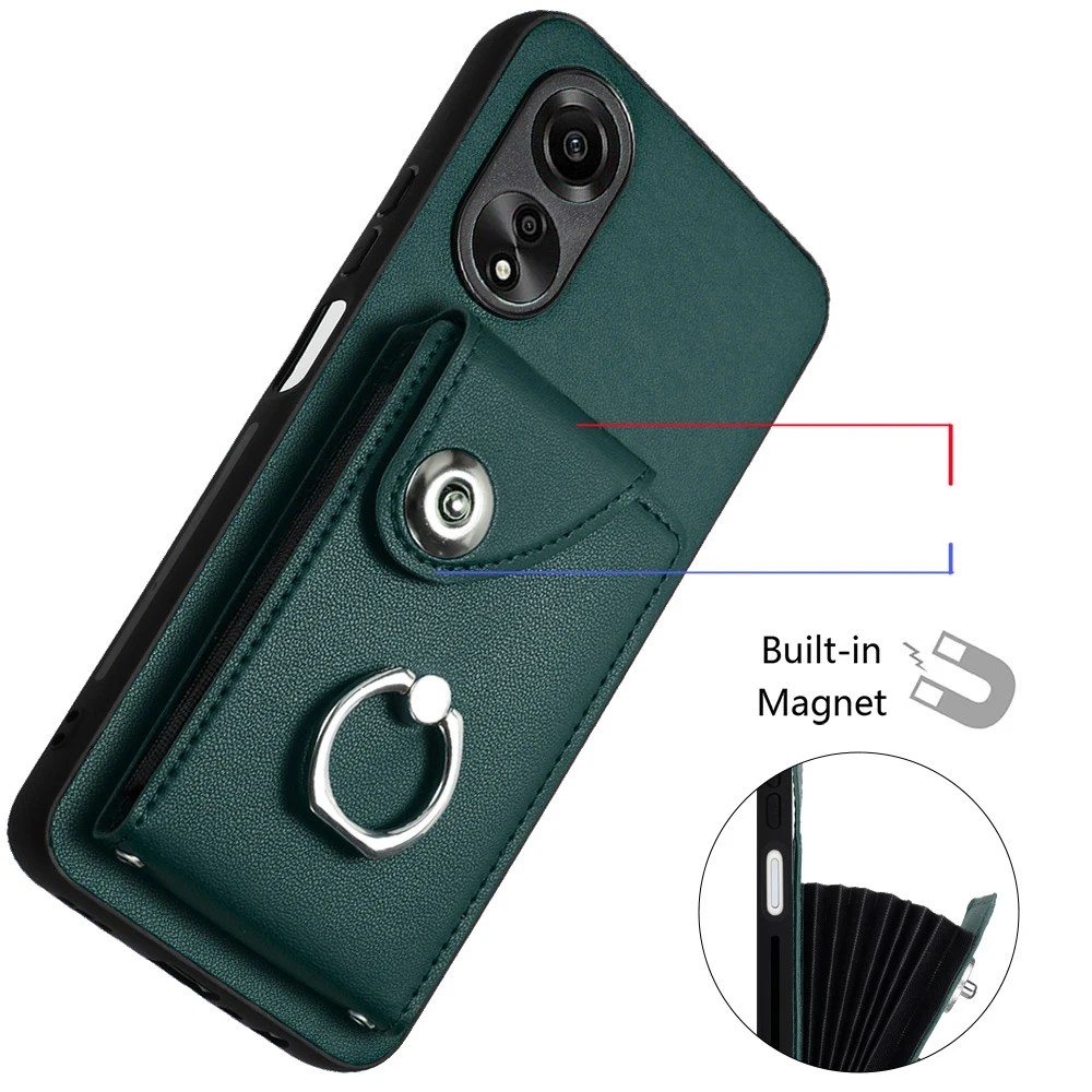 Elegant Leather Wallet Case with Card Slots, Ring Holder, and Strap - Universal Fit