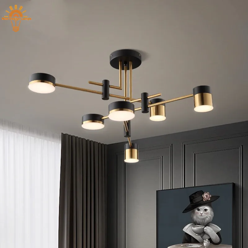LED Chandelier Nordic Ceiling 3 Color Dimmable Living Room Office Kitchen Lighting Gold Black