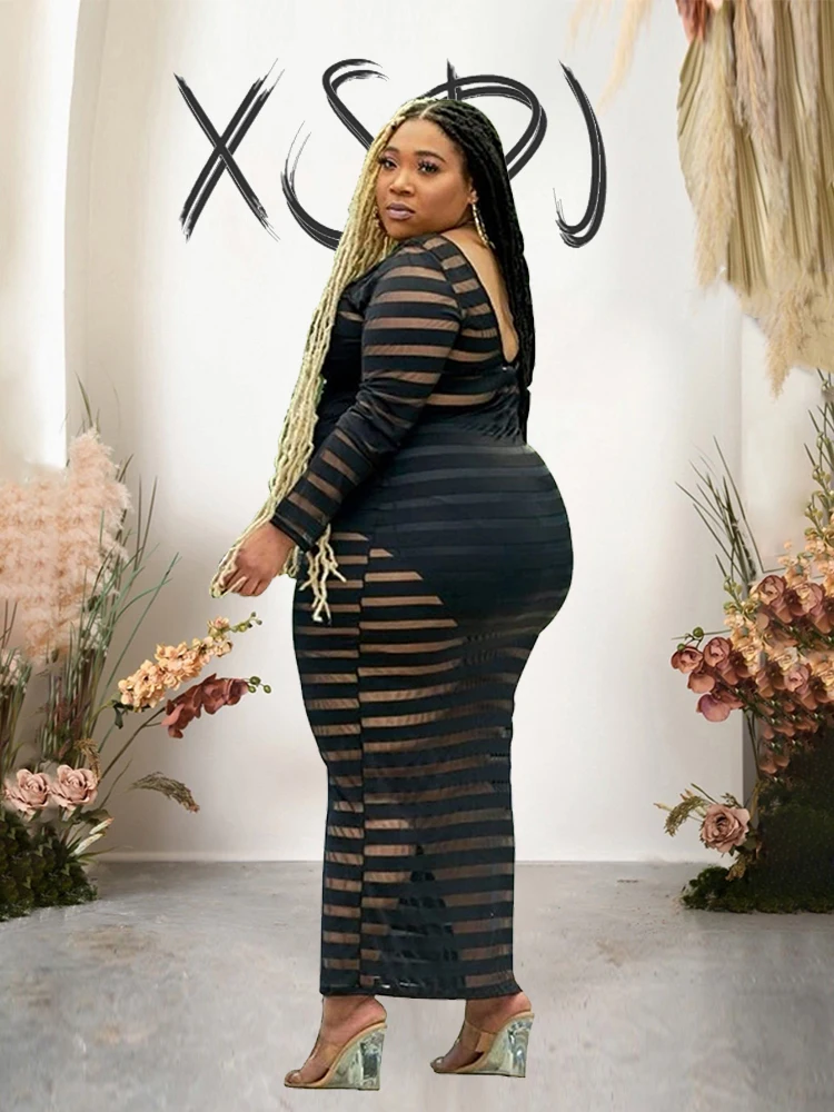 Black Dress for Women Spring See Through Dress Transparent Lace Ladies Plus Size Sexy Long Dress Wholesale Dropshipping