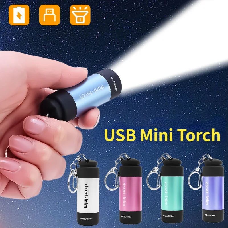 

USB мини-фонарь, карманный светодиодный фонарь, брелок, лампа, перезаряжаемая портативная фонарик, водонепроницаемая внешняя фонарь для походов
