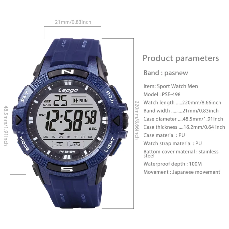 Waterproof Digital Watches Man Blue Blacklight Casual Sport Hand Clock Boy Fashion Waterproof Electronic Wristwatches Male Black