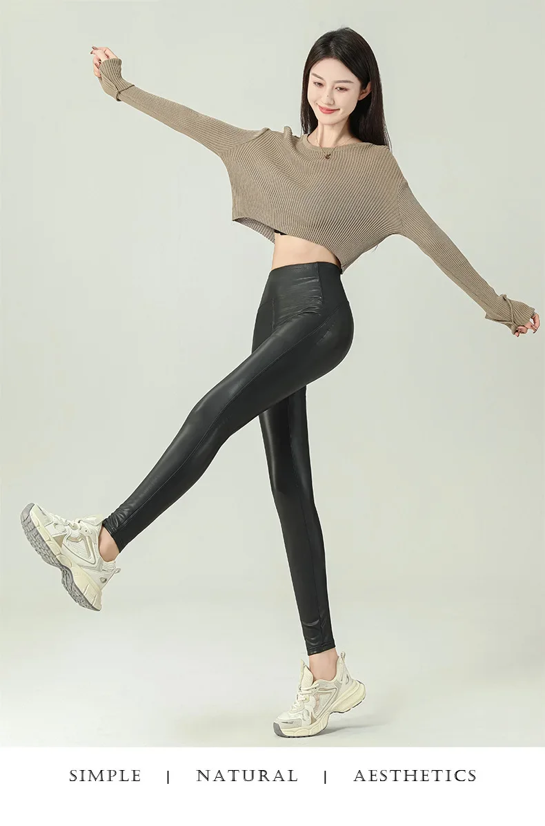 2024 Fall Winter High-Grade Fleece PU Leather Leggings Women High Waist Hip Lift Tight Sexy Faux Leather Warm Leggings