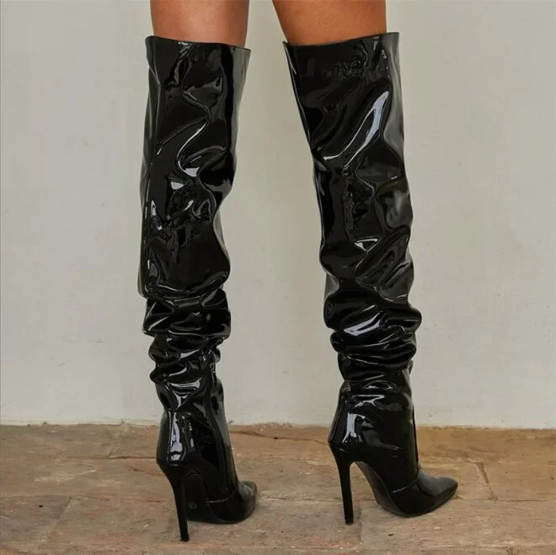 Women High Heel Boots Over-the-knee Boots Fashion Pointed Toe Side Zipper Thin High Heels