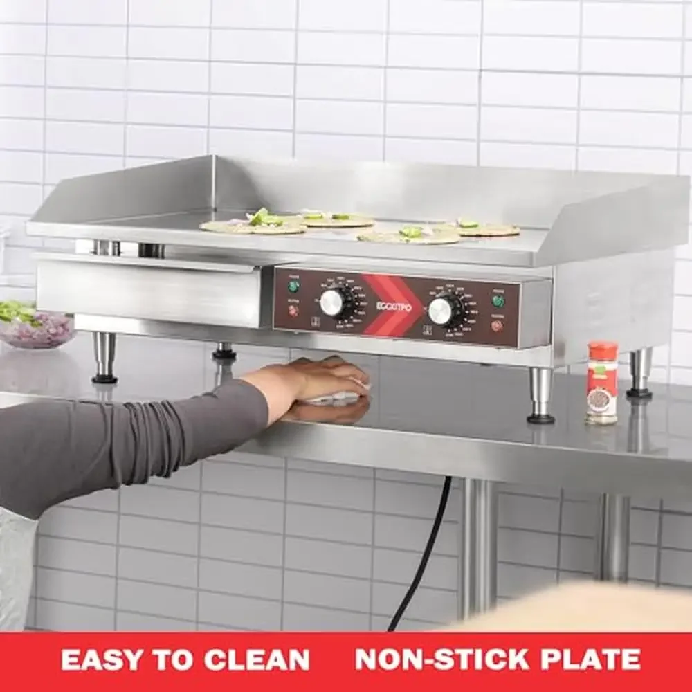 Commercial Stainless Steel Electric Griddle Adjustable Temperature 90℉-575℉ 240V 3500W & 6-Pack 2.5" Half Size Catering Pans 4