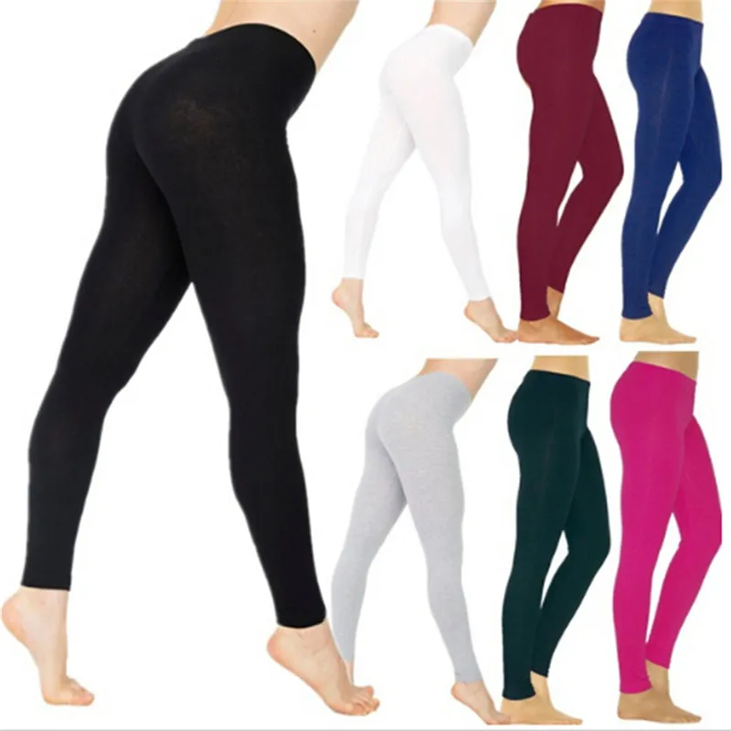 Women Cotton Leggings White Black Grey Solid Color Skinny Stretchy Pants Casual Sport Fitness Leggings
