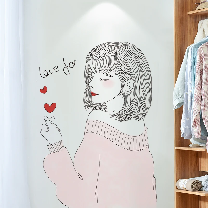 Cartoon Girl Wall Stickers DIY Creative Female Mural Decals for Kids