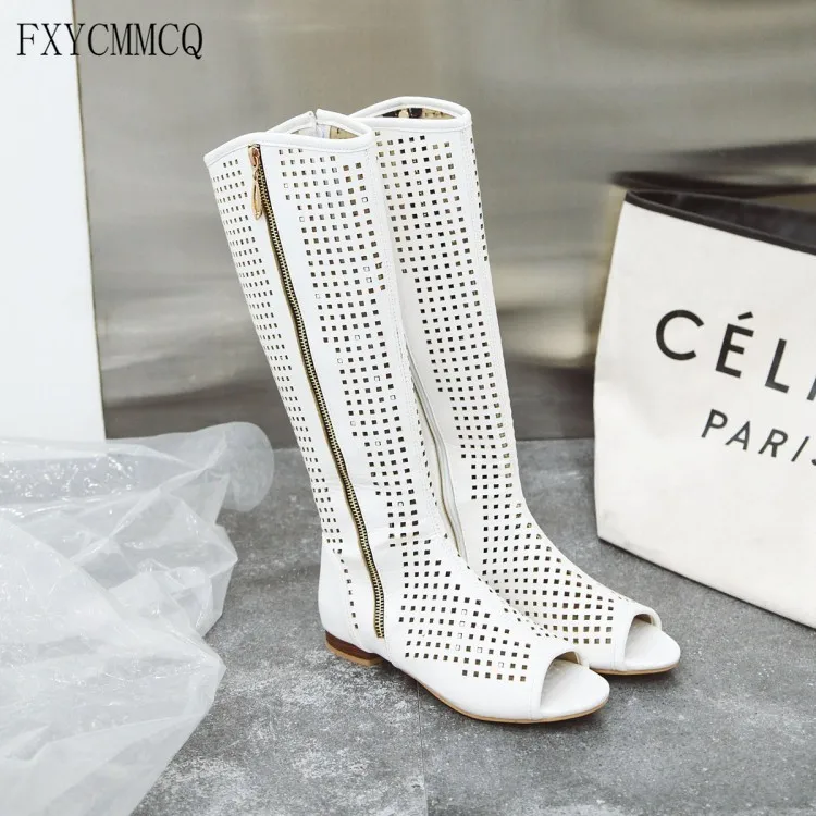 FXYCMMCQ 2021 European and American Fashion Knee-length Fish-toe Sandals Women's Sandals362-7