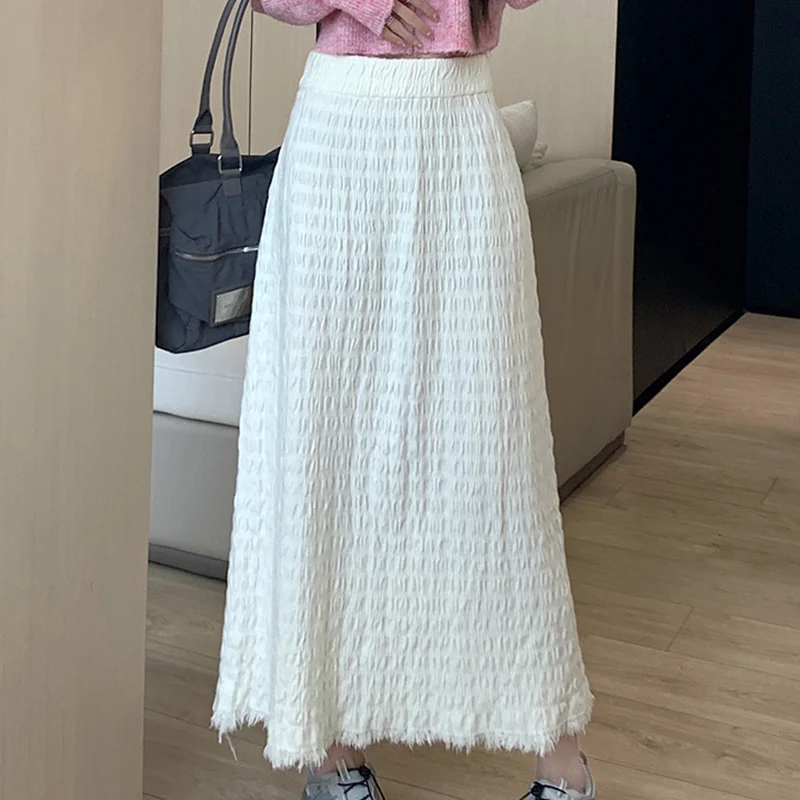 Elegant High-Waisted A-Line Skirt with Raw Edged Folds