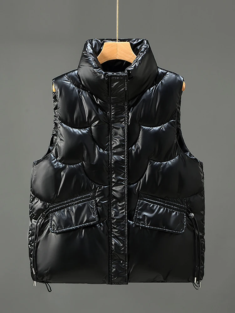 

Winter Jacket Vest Women Warm Zipper Waistcoat Solid Stand Collar Loose Sleeveless Coat Female Korean Fashion Windproof Outwear