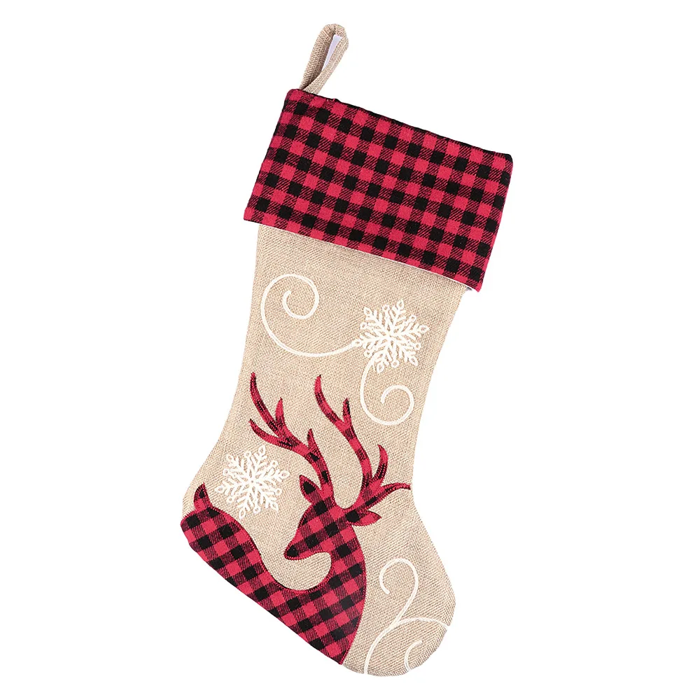 Christmas Decoration Supplies Red and Black Plaid Deer Christmas Stockings Christmas Tree Pendant Gift Bag Gift Bag