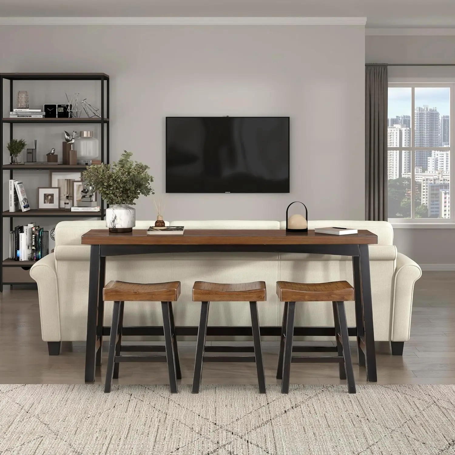 

Lexicon Bar Table Set for 3, Small Kitchen Table Set Kitchen Island Table with 3 Bar Stools, 4 Piece Dining