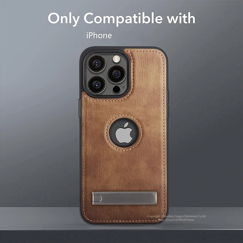 iPhone 16 15 13 Pro Max 14 Plus 12 11 모바일 케이스 충격 방지 유연한 소프트 그립 뒷면 커버 용 가죽 킥 스탠드 전화 케이스
