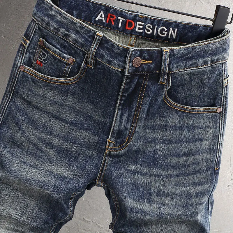 Newly Fashion Designer Men Jeans High Quality Retro Washed Blue Embroidery Vintage Jeans Men Trousers Casual Denim Pants Hombre