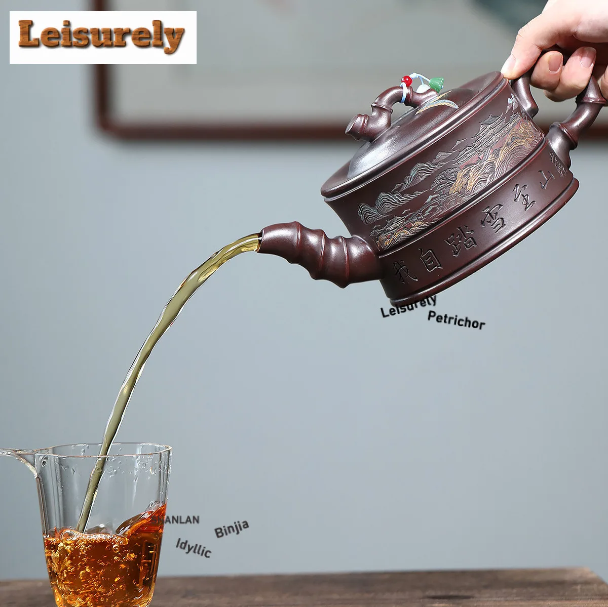 800ml Retro Yixing Purple Clay Teapots Handmade Bamboo Section Pot Raw Ore Antique Brass Mud Kettle Chinese Zisha Tea Set Gift