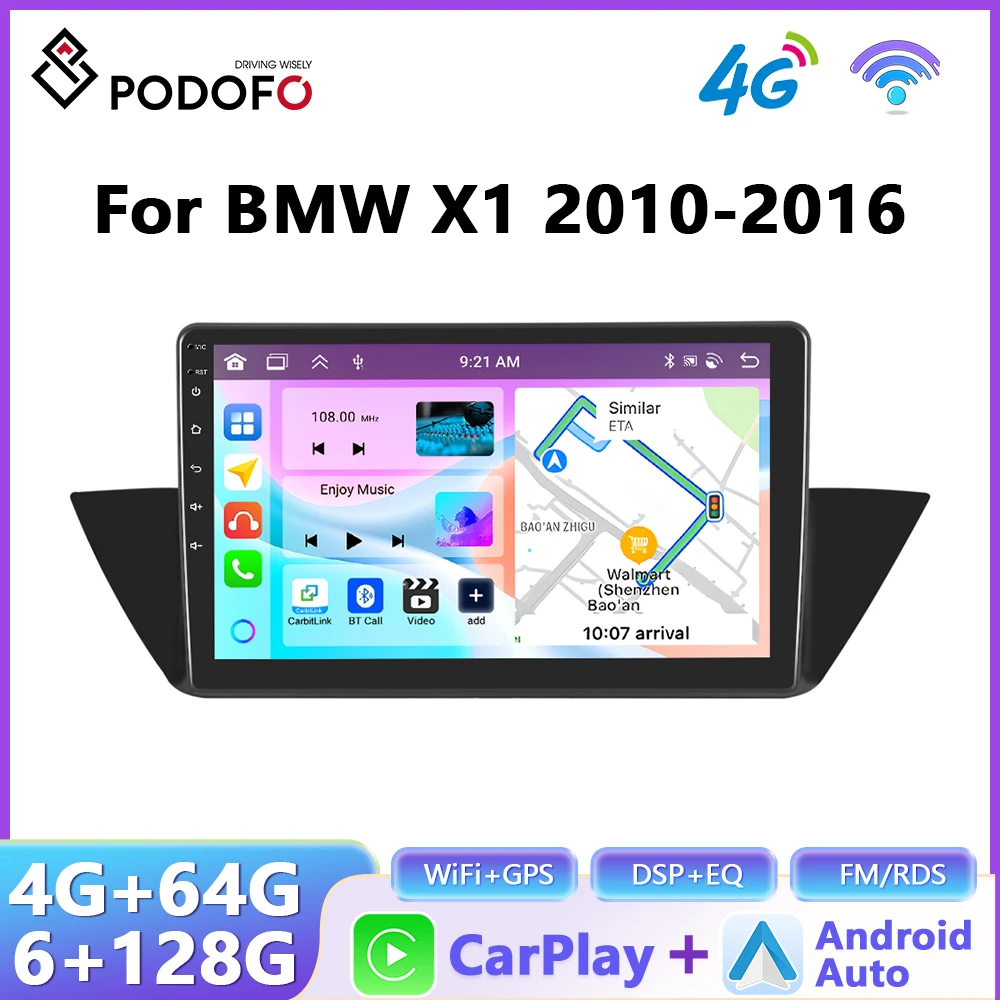 Radio Podoyo CarPlay Android Auto para BMW X1 2010-2016, sistema inteligente para coche, unidad principal estéreo GPS 2Din, reproductor Multimedia 1