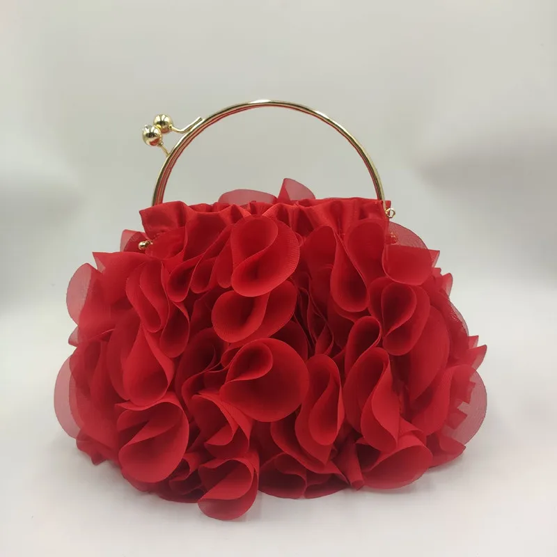 Korean Version Women Silk Flowers Holding Bag Silk Dinner Bride Wedding Dress Bag