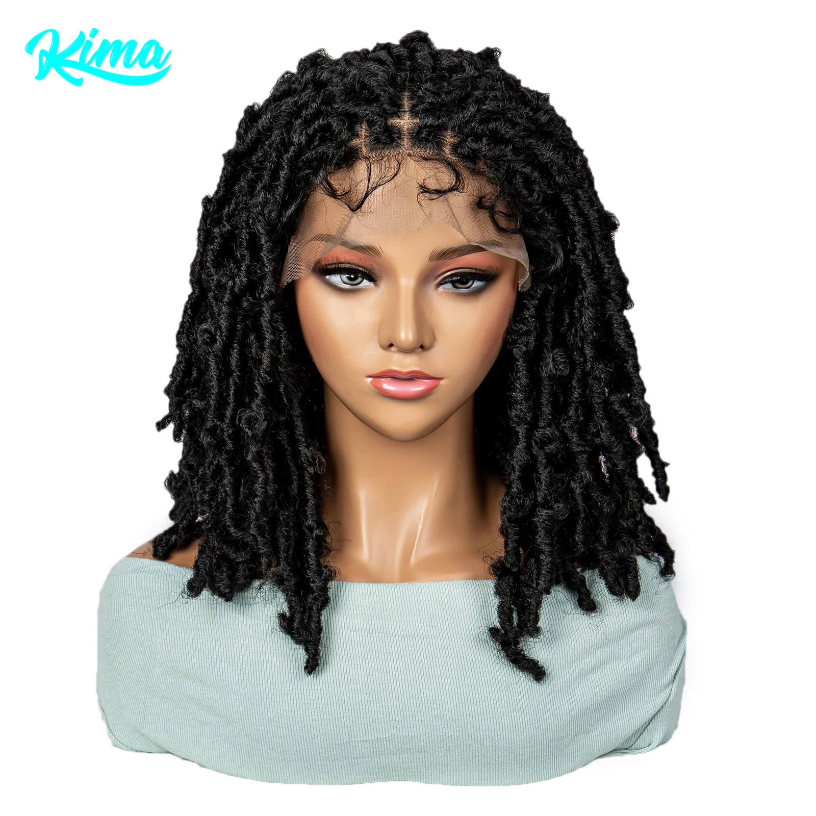 

Synthetic Lace Front Wig Butterfly Locs Braided Wigs Dreadlock Wig 16 inches Short Knotless Faux Locs Wigs for Black Women