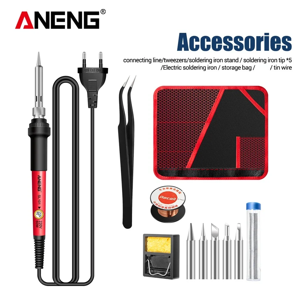 ANENG SL101 60W Digital Electric Soldering Iron Kit Temperature Adjustable 220V 110V Welding Tool Ceramic Heater Soldering Tips