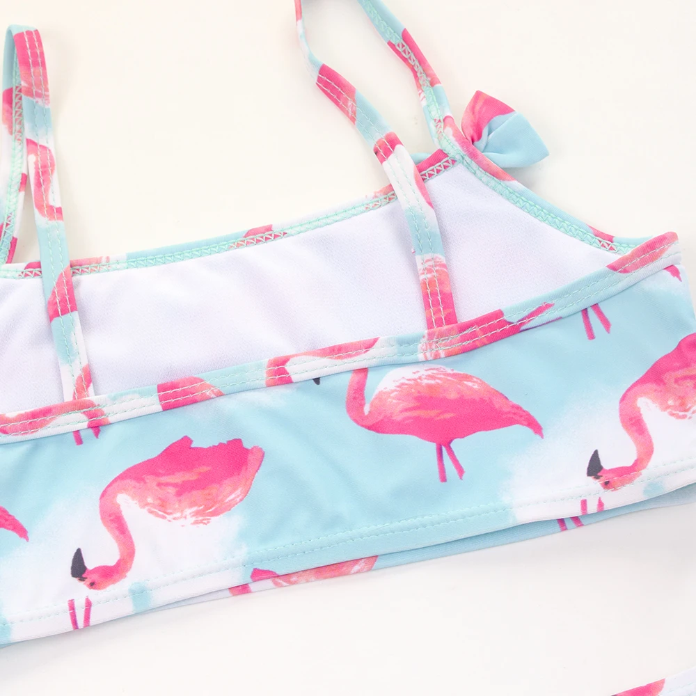 Girls Swimsuit Flamingo Print Bow Deco Girls Kids Swimsuit Swimwear Cute Stretchy Child Baby Kids Bikini Set Summer Surf Baby Biquini Infantil