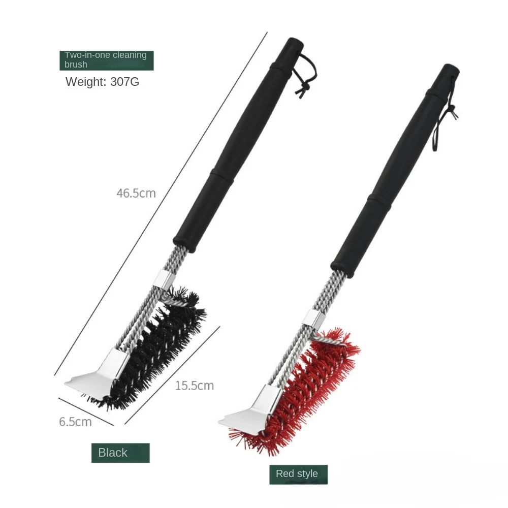 Multi functional outdoor barbecue brush, stainless steel scraper, 2-in-1 brush, barbecue mesh, oven cleaning brush