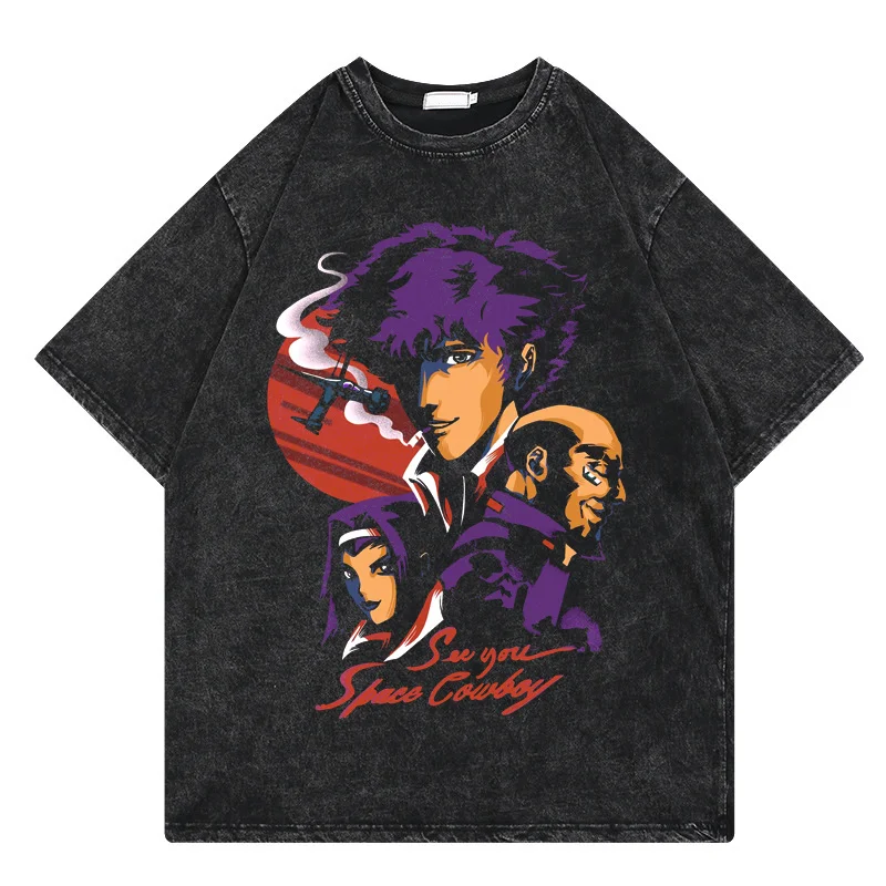 

Japanese Anime Cowboy bebop Washed T Shirt Men Harajuku Streetwear Graphic T-shirt Unisex Tops Male