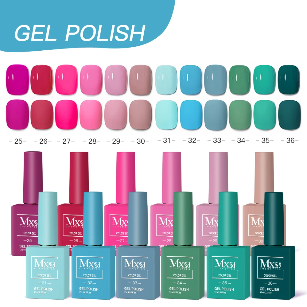 Mxsi 12Pcs/Set 15ml Sparkly Red Pink Gel Nail Polish Glitter Semi Permanent Nail Art LED UV Gel Varnish Nail Supplies 4