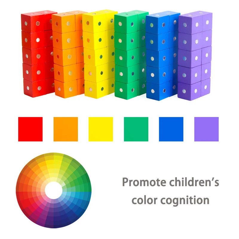 3D Wooden Magnetic Colorful Cube Blocks Puzzle Educational Construction Sensory Toy Montessori Intelligence Math Kid Boy Girl