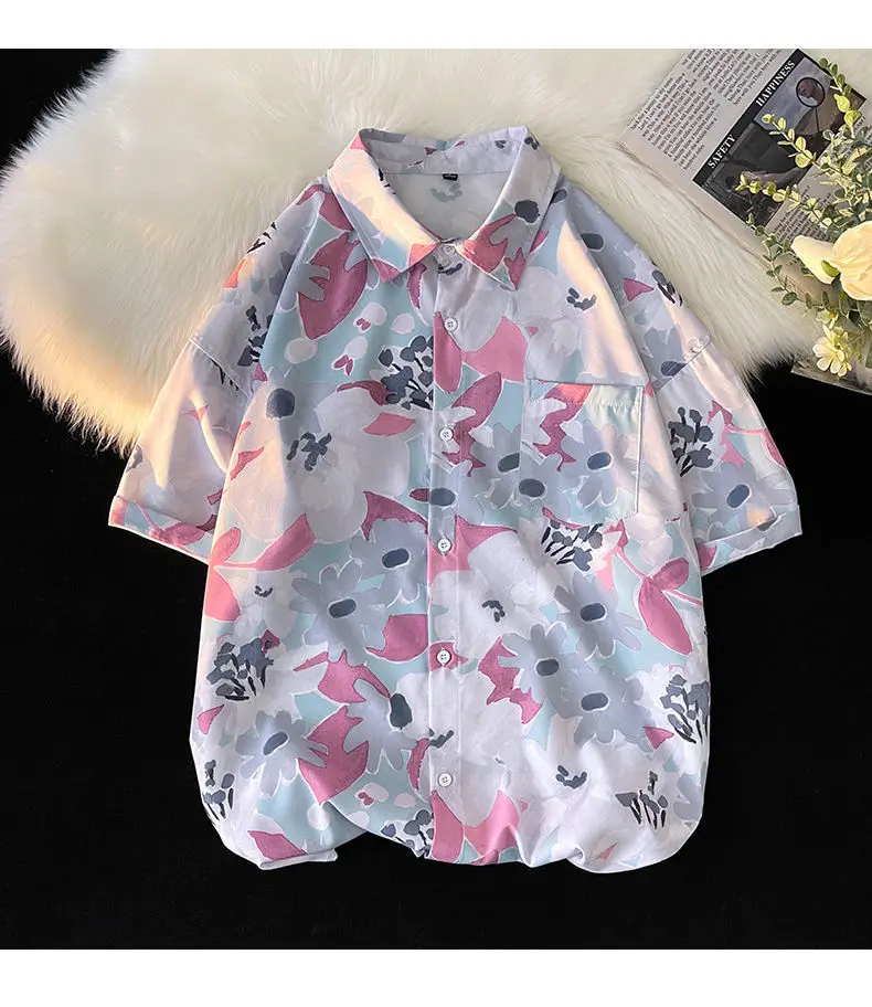 Гавайская пляжная рубашка на пуговицах для мужчин и женщин, свободная ...