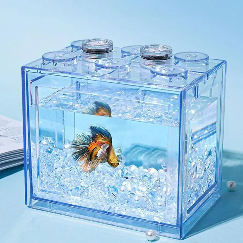 Building Blocks Betta Fish Tank High Transparent Mini Fish Bowls Pet Stackable Aquariums Cylinder Desktop Micro-Landscape