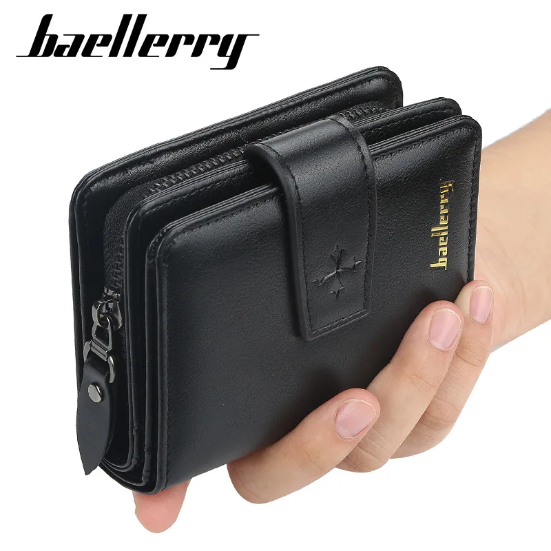 New Men's Wallet Elegant Business Vertical PU Zippered Purse Small Leather