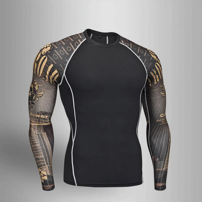 MMA Compression Shirts Men's Gym Workout T-Shirts Long Sleeves Quick Dry Fitness Top Sports Tights Bodybuilding Training shirt