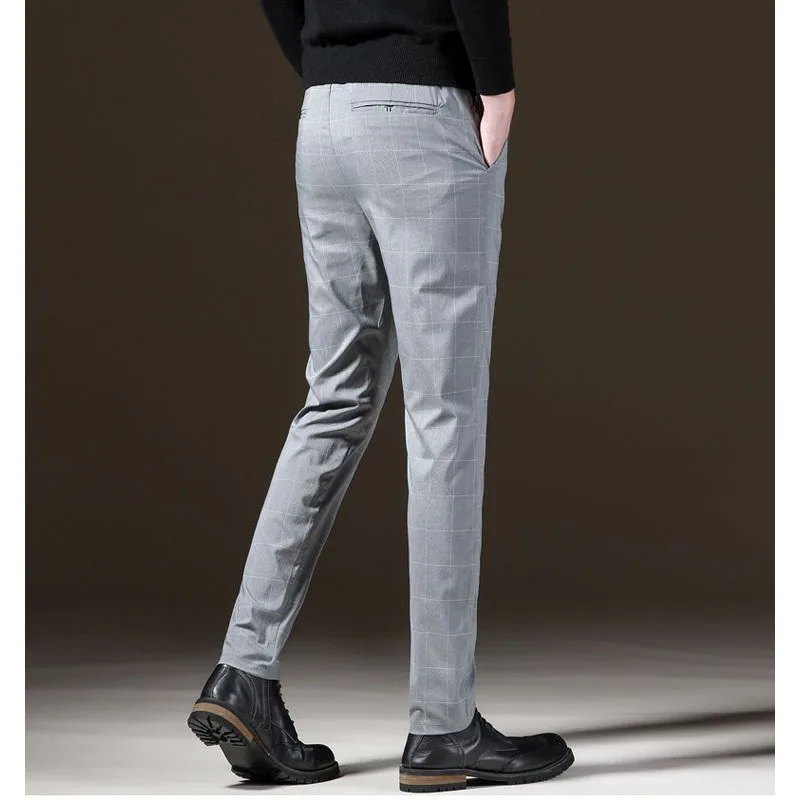 Spring Men New Fashion Commerce Casual Pants Spring Thin Style Elastic Force Slim Straight Cylinder Sanding All-match Trousers