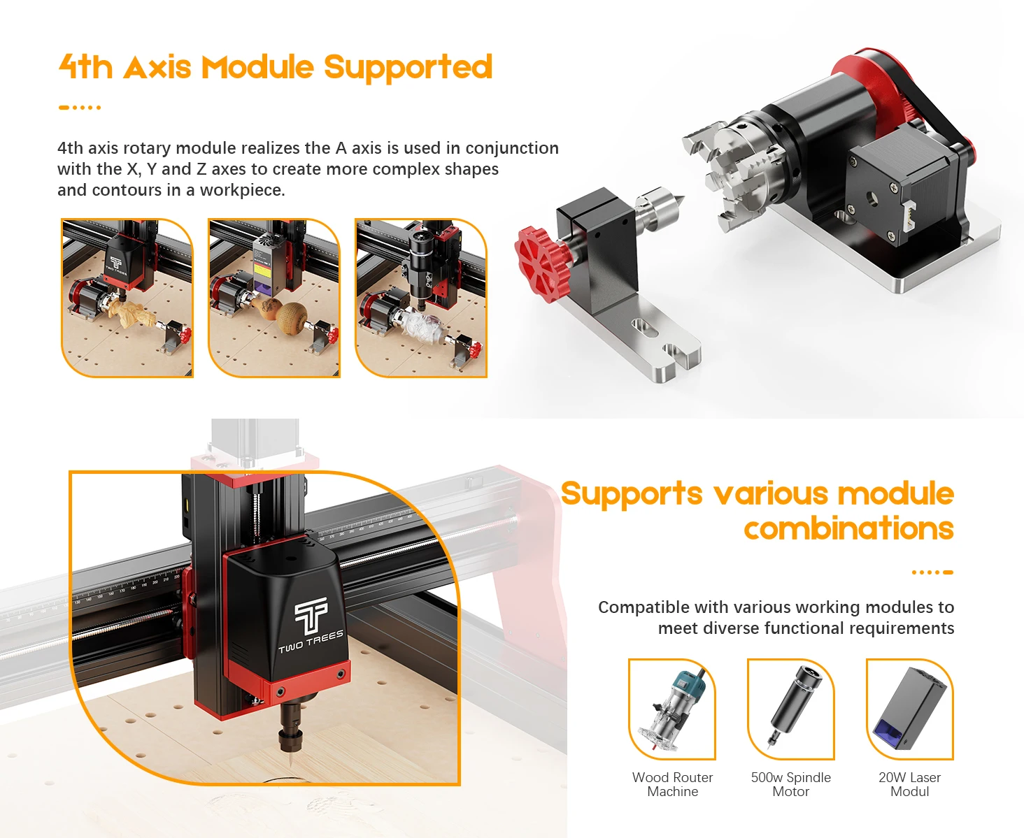 TwoTrees TTC 450 Pro CNC-Fräsmaschine Lasergravur- und Schneidemaschine Arbeitsbereich 460x460x80mm für Holz PVC Hochgeschwindigkeitsspindel EU – Detail 14