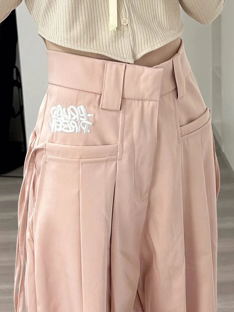 

Женские офисные брюки розового цвета Y2k, прямые штаны с широкими штанинами и высокой талией, винтажная уличная одежда, летние офисные костюмы, брюки