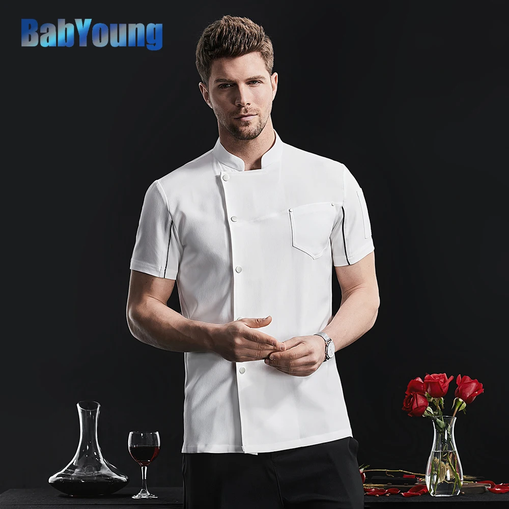 

Men Blue Cooking Clothes Fashion Cook Clothes Chef Jacket Restaurant Hotel Kitchen Chef Coat Uniform Catering Work Shirts M-4XL