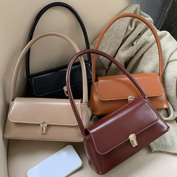 Borsa a tracolla da donna Borsa vintage alla moda Borsa portatile casual in pelle PU tinta unita con manico semplice Borse sotto le ascelle